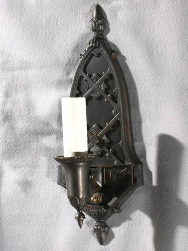 Large Scale Cast Bronze Sconces with Cross Hatch Design